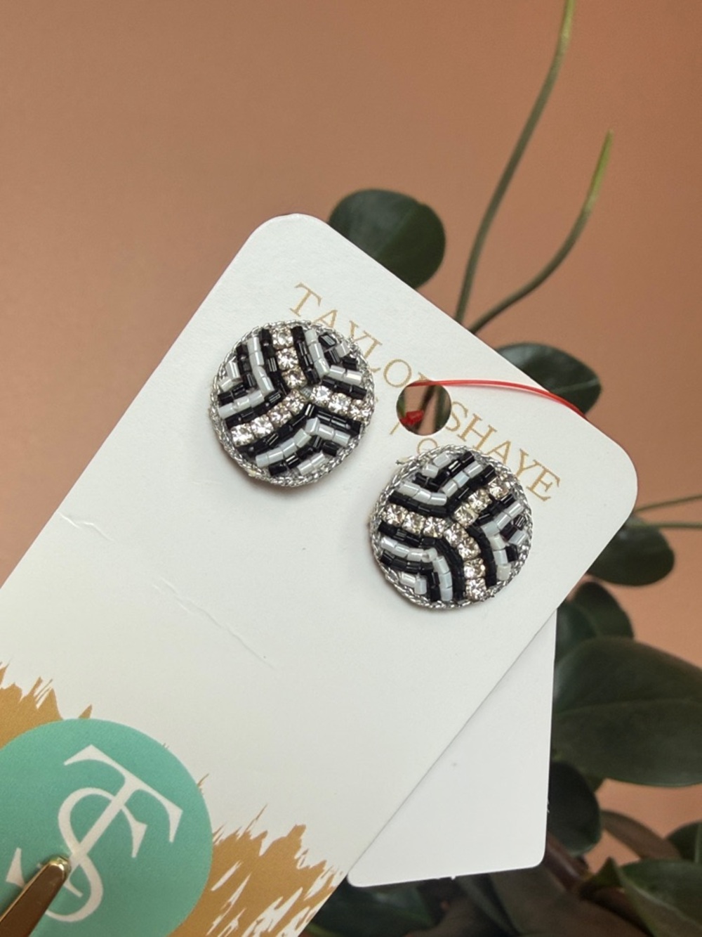 Black & Silver Soccer Game Day Beaded Rhinestone Stud Earrings by Taylor Shaye